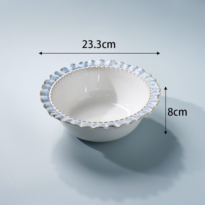 家庭用フレンチ食器セット、エンボススカートボウル、プレート、セラミック食器、スプラッシュインク、スモークグレーブルー食器|undefined