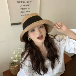 日系亚麻蝴蝶结渔夫帽女夏季大檐防晒盆帽透气轻薄后开叉遮阳帽子