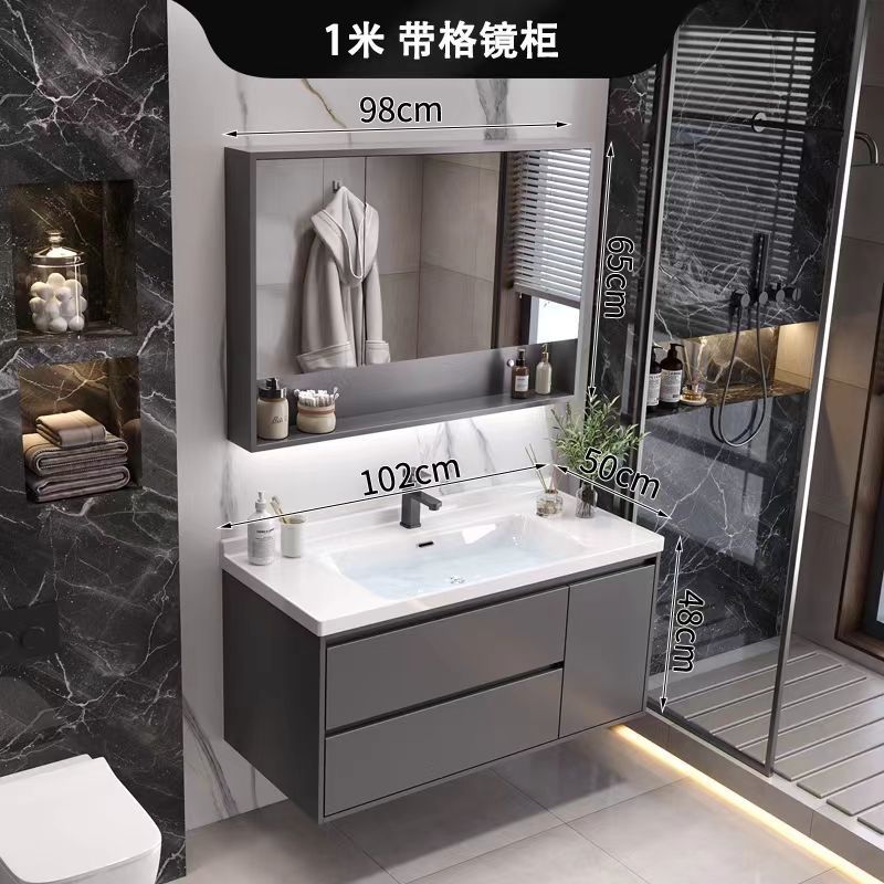 (핫스타일 그레이) 일반 거울장 모델 + 전국보증 - 100CM 무도장 공정 + 수도꼭지 악세사리 무료세트