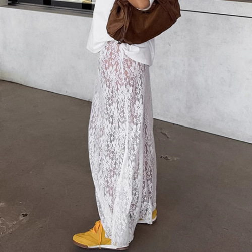 Summer Sexy Sheer Lace Relaxed Comfort Semi-Body Skirt European and American New Style Simple Commuting Women's Can Be Wholesaled