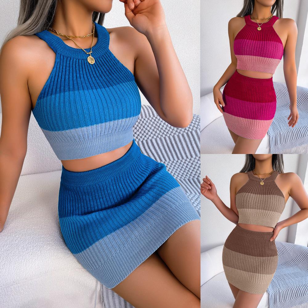 Real Shot of 2026 Spring/Summer European and American Fashion Gradient Color Crop Top and Bodycon Skirt Set Amazon Cross-Border Women's Clothing