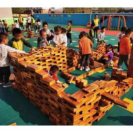 区游戏玩具木质大型炭烧室外户外建构搭建安吉碳化幼儿园实心积木