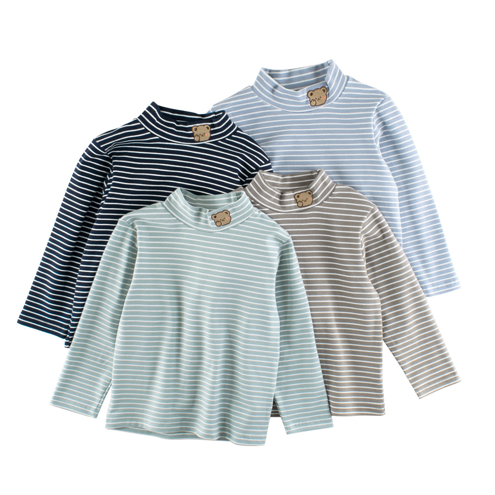 27kids ropa de otoño para niños camisa de fondo a rayas para niños de cuello medio y alto ropa de bebé bordado de una pieza