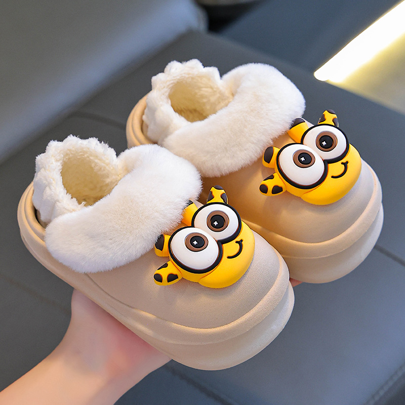 Zapatillas de algodón para niños, niños y niñas, invierno, calentamiento de pelusa en el hogar, bolsas impermeables para bebés, zapatos de algodón