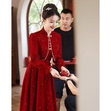 旗袍敬酒服2025新款新娘回门便装高级感订婚红裙套装结婚晚礼服女