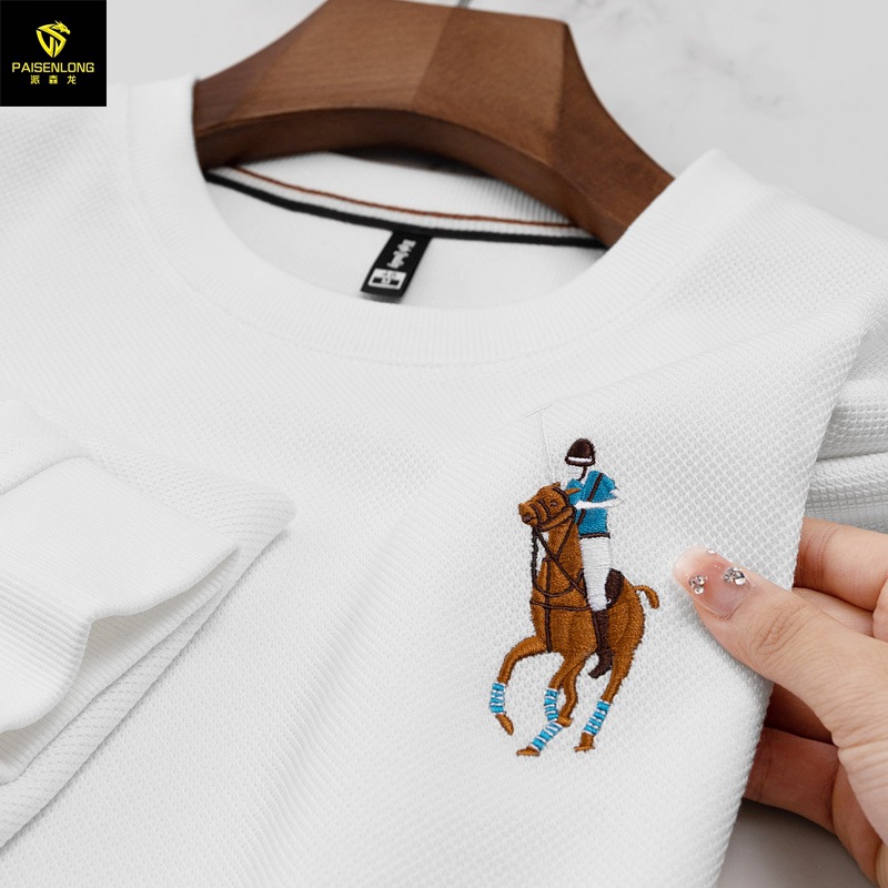 Autumn/Winter Thick Paul Waffle Sweater Men's Embroidery Loose Hatless Men's Round Neck T-shirt Underlay_viptrois.com