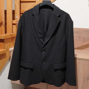 European and American men's clothing wholesale black texture pleated fabric solid color simple casual loose version suit suit