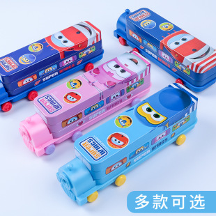Super Wings Locomotive Pen Box Primary School Kindergarten Cartoon Car Shape Stationery Box Multifunctional Pencil Box