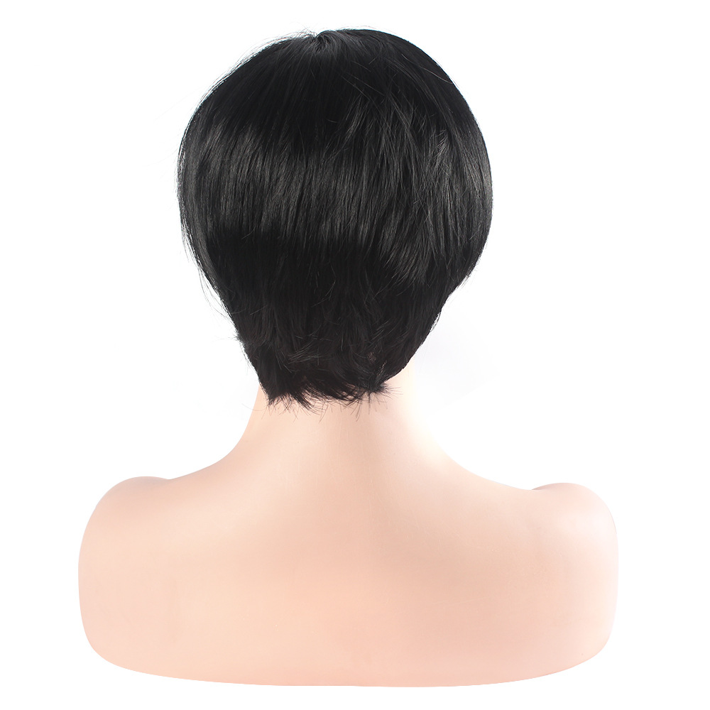 synthetische pruik voor dames Gedeeltelijk gespleten kort steil haar pluizige zijde op hoge temperatuur_voghion.com