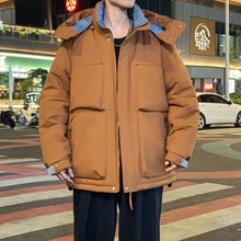 2025年冬季新款大码男士连帽面包服加厚保暖棉衣短款时尚百