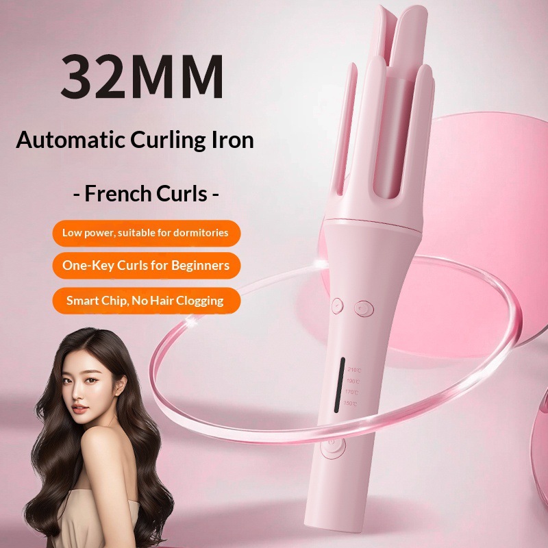 Foreign Trade Fully Automatic Curling Iron 32mm Large Wave Curling Tool, Dual-Use for Dry and Wet Hair, Electric Curling Wand for Big Waves, Cross-Border Curling Device