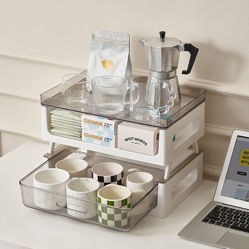 Stackable double-layer water cup storage rack ins style desktop tea bag storage rack drawer-type capsule coffee storage rack