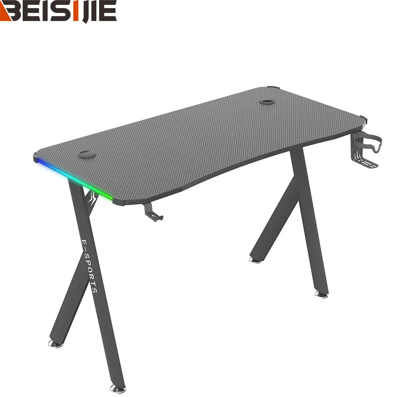 Beisijie Y-Shaped Table Legs with Rgb Fantasy Lights and Carbon Fiber Panel, Simple Desktop Home Gaming Table, E-Sports Table