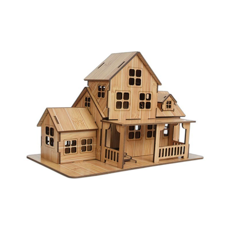 3D Wooden Puzzle House DIY Kit — Bamboo Finish, Multi-Style Model, Easy Assembly