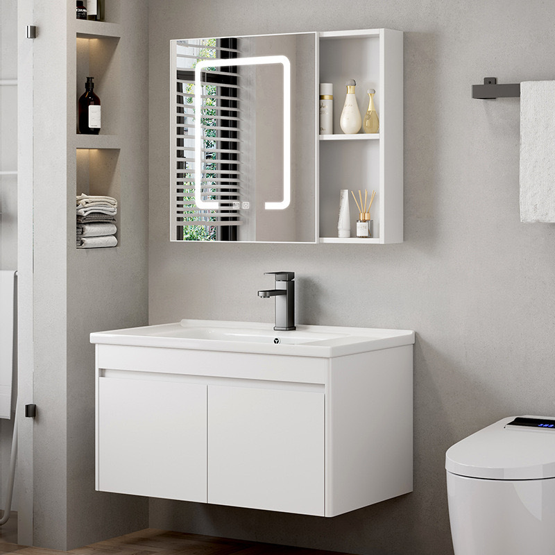 gabinete de lavabo de baño de hotel combinación de gabinete de baño de casa pequeña una parte cerámica tipo pared lavabo lavabo