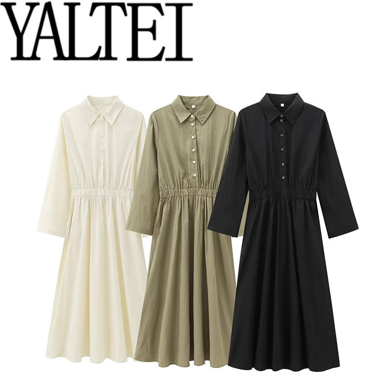 Zar Autum New Women's European and American Style French Design Shirt Style Midi Dress 4786271