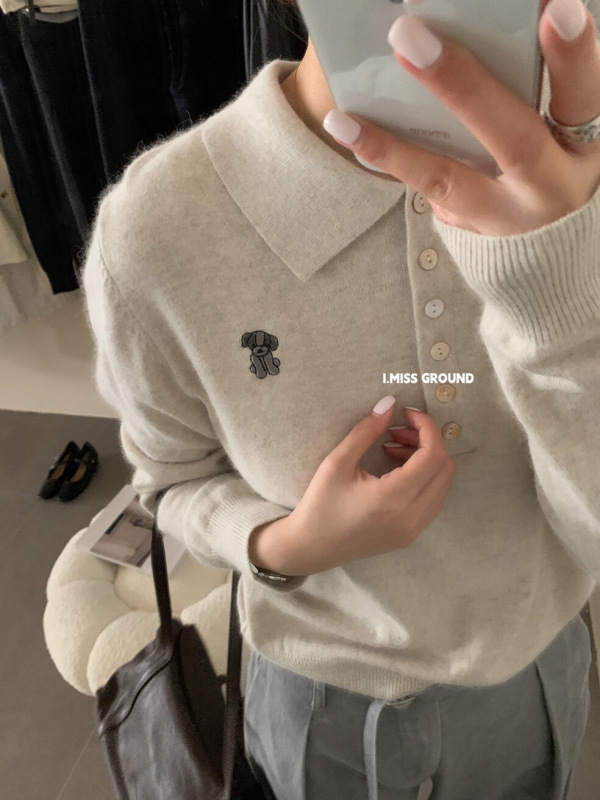 imiss 韩系2025新款女舒适百搭卡通图案polo领针织衫(含4%羊羔毛)|undefined