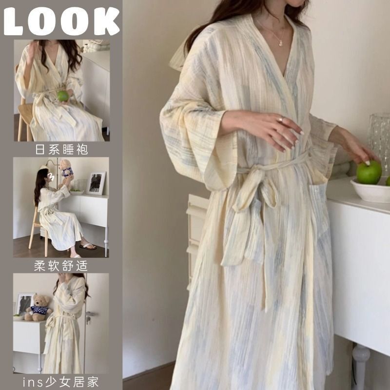 Factory Wholesale Nightgown for Girls Spring & Fall Long-Sleeved Cute Cartoon Bathrobe Long Loose Kimono Ins Style Home Clothes