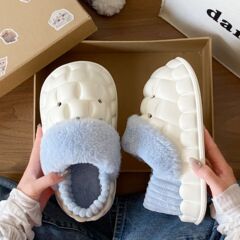 棉拖鞋女秋冬季情侣家居可DIY一对保暖室内防滑加绒毛毛拖鞋男