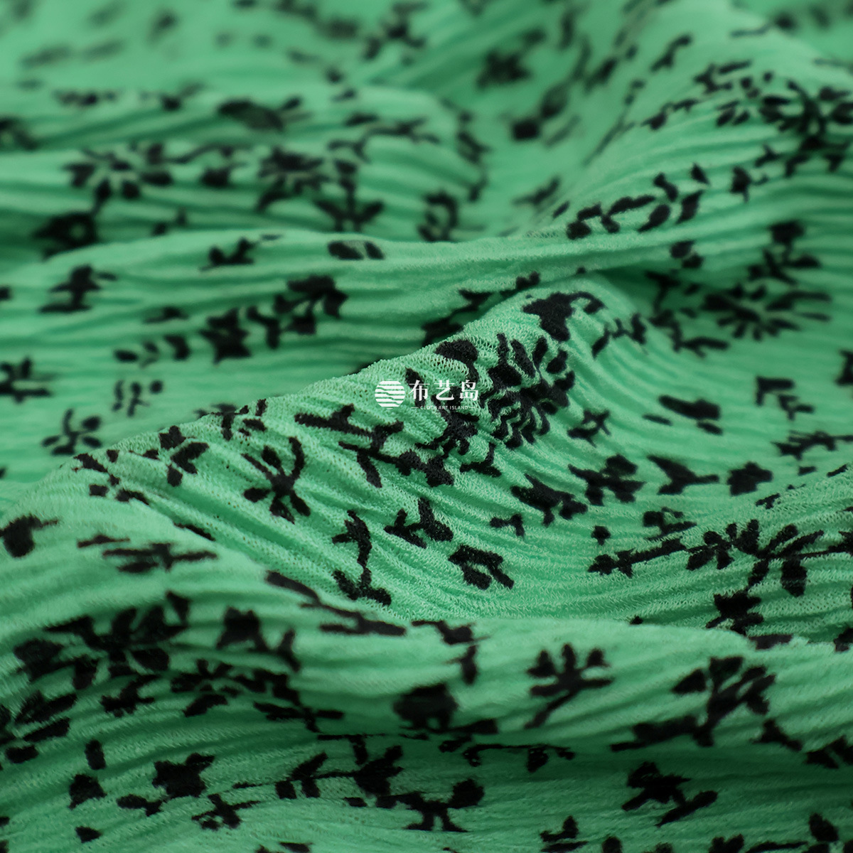 布艺岛绿色褶皱肌理碎花印花纤维布料旗袍汉服手工diy面料百褶
