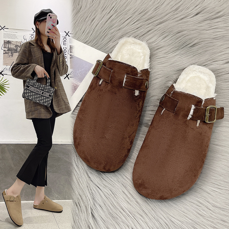 Baotou zapatillas mujer pareja corcho arrastre deseo transfronterizo más tamaño Comercio exterior zapatos romanos casuales medio arrastrado marea zapatos perezosos