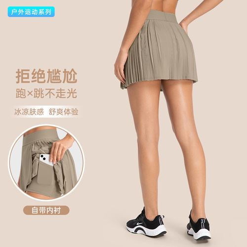 Spring and summer new style lined anti-exposure sports tennis skirt loose and breathable quick-drying short skirt yoga shorts with pockets