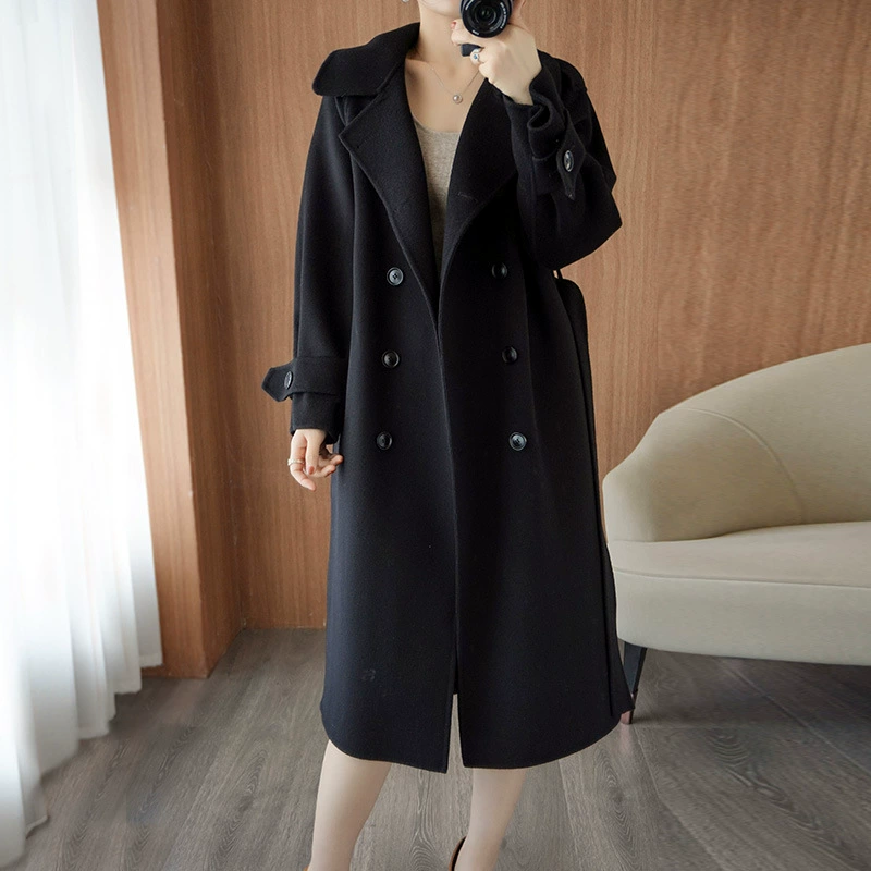 Женское trench coat, кашемирово-шерстяной смесью, средняя длина, оверсайз, увеличенная толщина