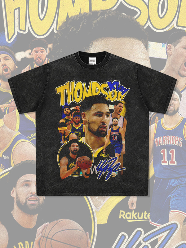 Summer Warriors Thompson T-Shirt Men's Basketball American Retro Sports Short-Sleeved Heavyweight Men's Loose Short T-Shirt