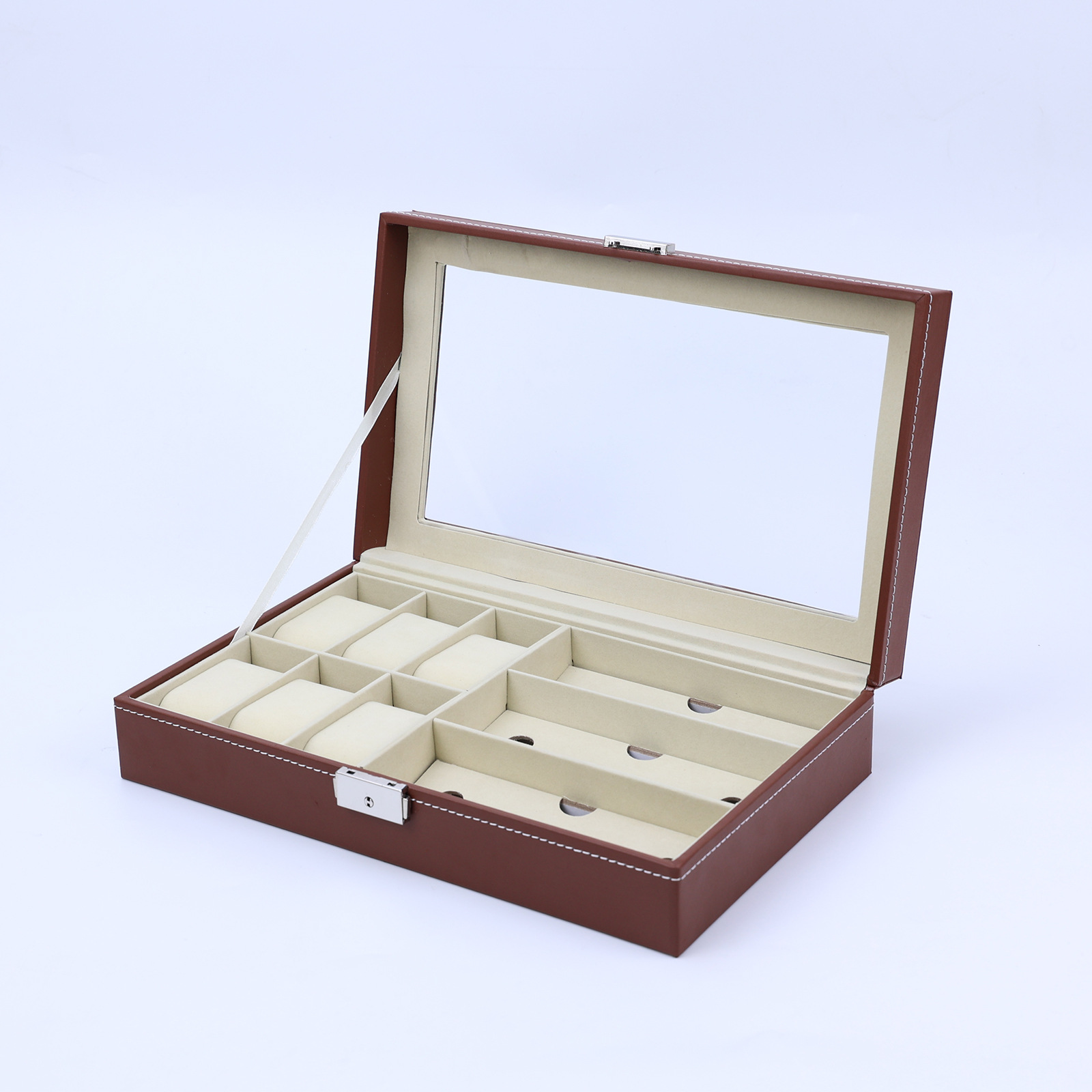 De alto grado negro PU cuero reloj caja ojo caja de gran capacidad de almacenamiento