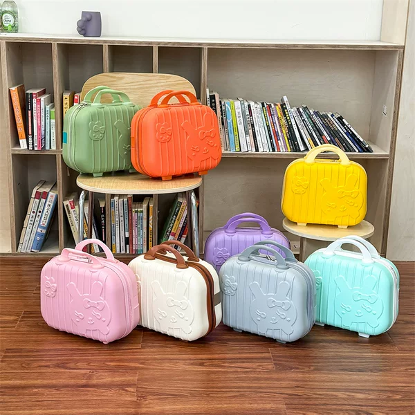 3D Cartoon Cute Little Rabbit 14inch Portable Mini Suitcase Cosmetic Bag Red Gift Box