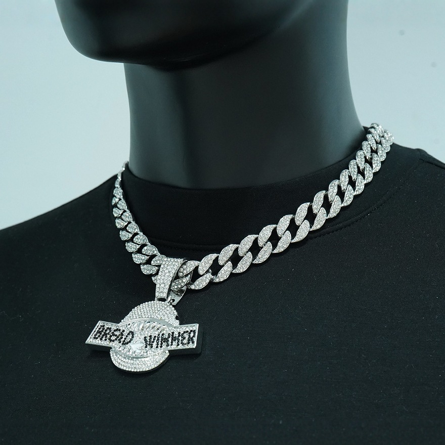 Colgante de plata con cadena cubana de 18inch