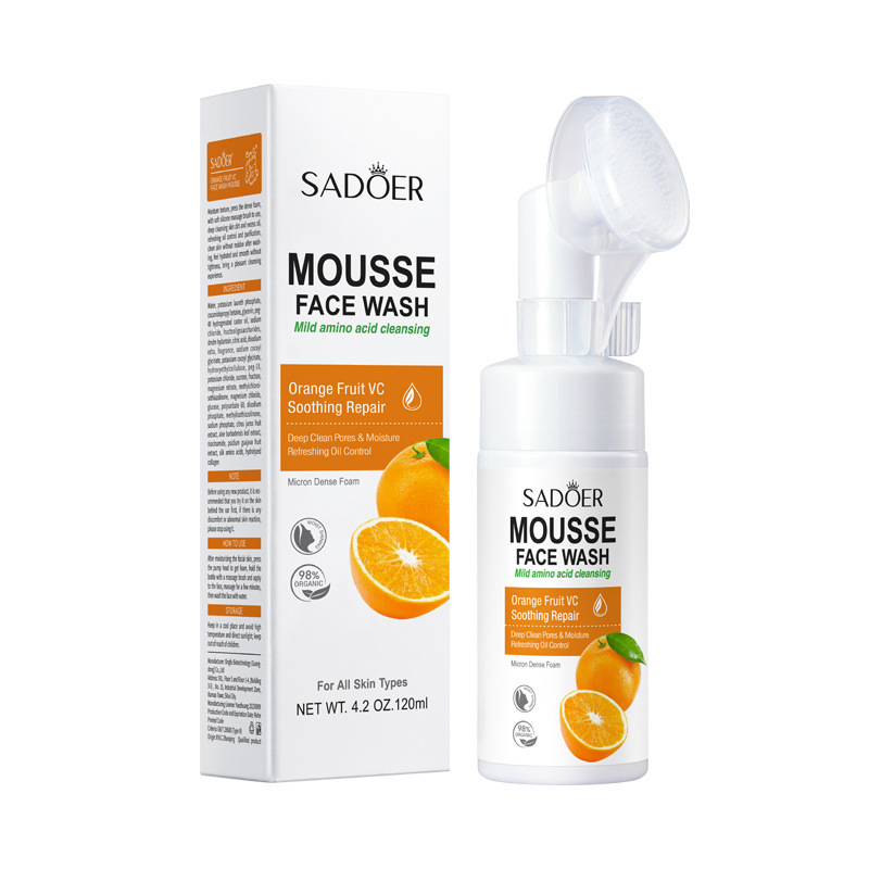 Espuma limpiadora facial SADOER pure English con aminoácidos de plantas y frutas, con cabezal de cepillo, venta al por mayor para comercio exterior transfronterizo.