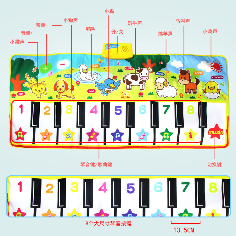 兒童腳踏琴大號(hào)動(dòng)物鋼琴墊兒童玩具音樂(lè)地毯寶寶音樂(lè)毯跳舞毯跨境