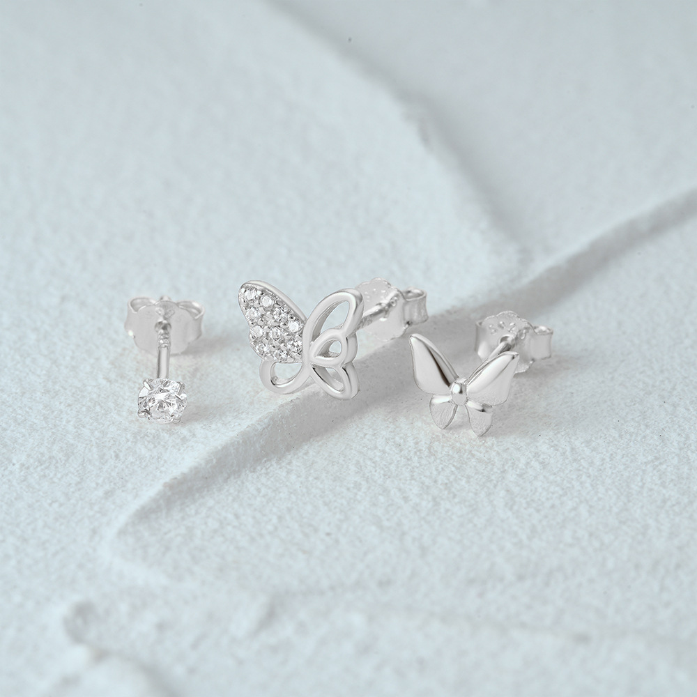 3g Weight Ear Studs Classification 1 Set Quantity Daily Occasion 925 Sterling Silver Material Star, Butterfly Pattern Women's Gender Plating Design Simple Style Style 1 Set 925 Sterling Silver Star Butterfly Ear Studs 87