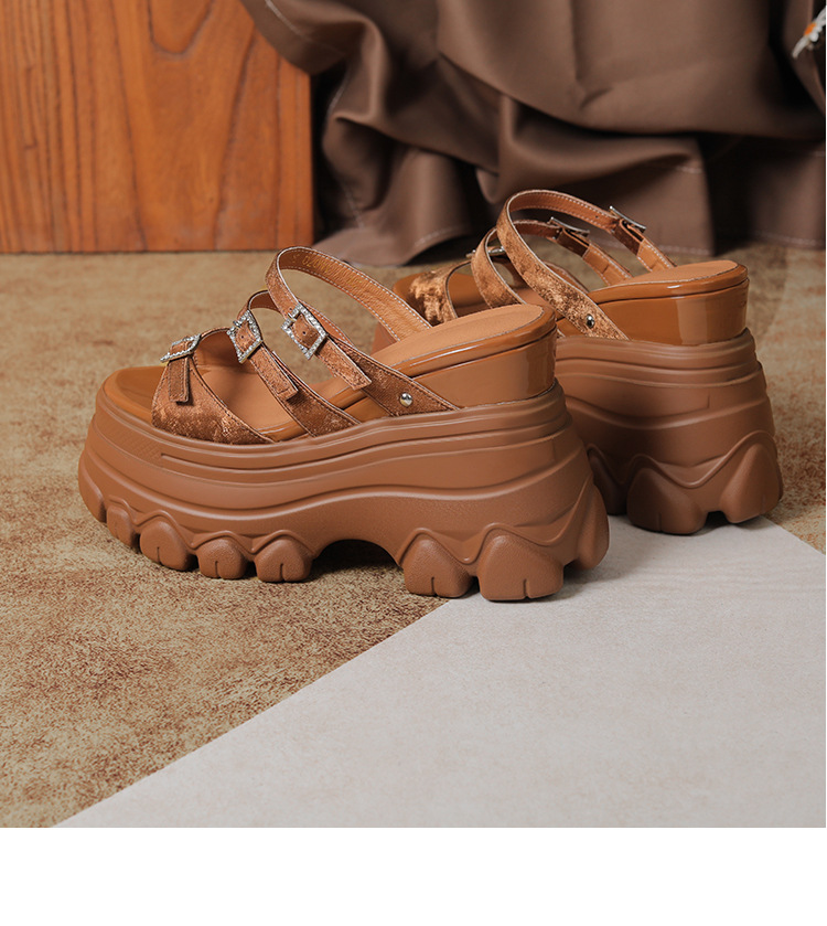 Sandal cao gót nữ đế xuồng 12cm da bò nguyên chất quai ngang — Màu đen, Màu trắng be, Màu hạnh nhân đậm chi tiết 28