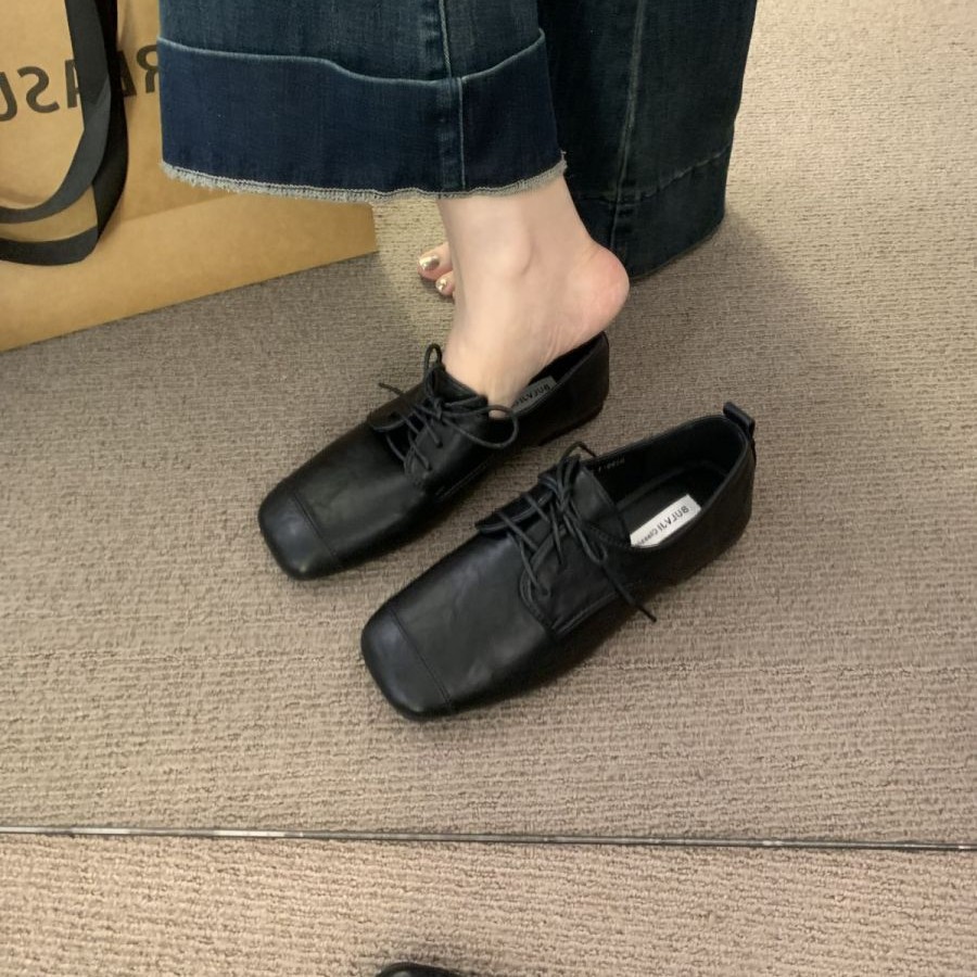 Schwarze Wildleder Mary Jane Schnürschuhe Mit Eckiger Kappe_voghion.com