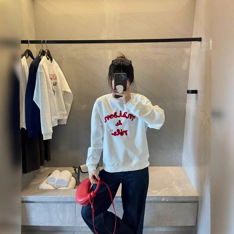 2025 New Winter Style Zhang Yuanying Same Style Sweatshirt Casual Loose Towel Embroidered Round Neck Long-Sleeved Top for Women 1011S2