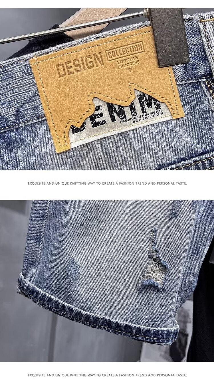 Men's Clothing Men's Ripped Denim Shorts Summer Wear Resistant Light Colored Elastic Comfortable Casual Retro Washed Handsome_mkmklike.com
