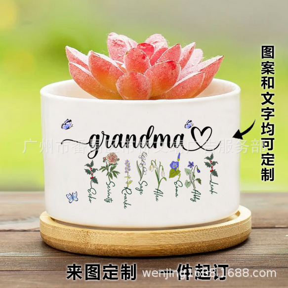 Cross-border Mother's Day Ceramic Flower Pot Gift Custom Birthday Flower bouquet Plant Potted Container Home Gardening Decoration