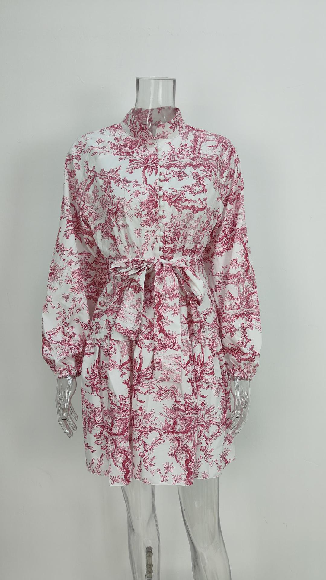 Spring New Women's Elegant Stylish Waist Cinching Printed Short Skirt European American Cross Border Dress Fashionable Clothing_ecoleips.com