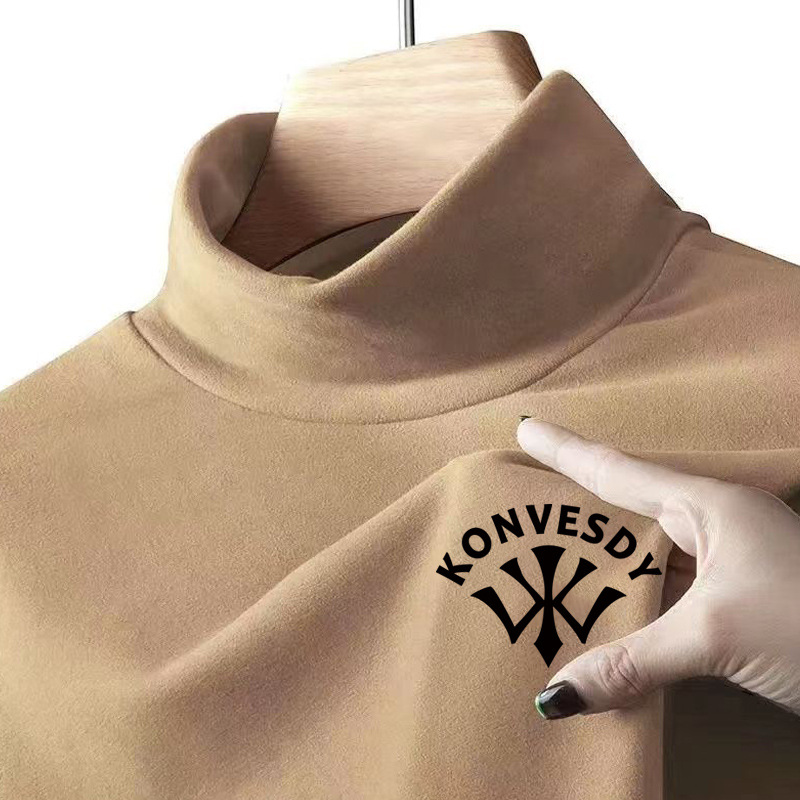 Exquisito negocio slim fit hong kong estilo slim fit de terciopelo a prueba de frío cálido medio cuello alto ropa interior de otoño camiseta de los hombres