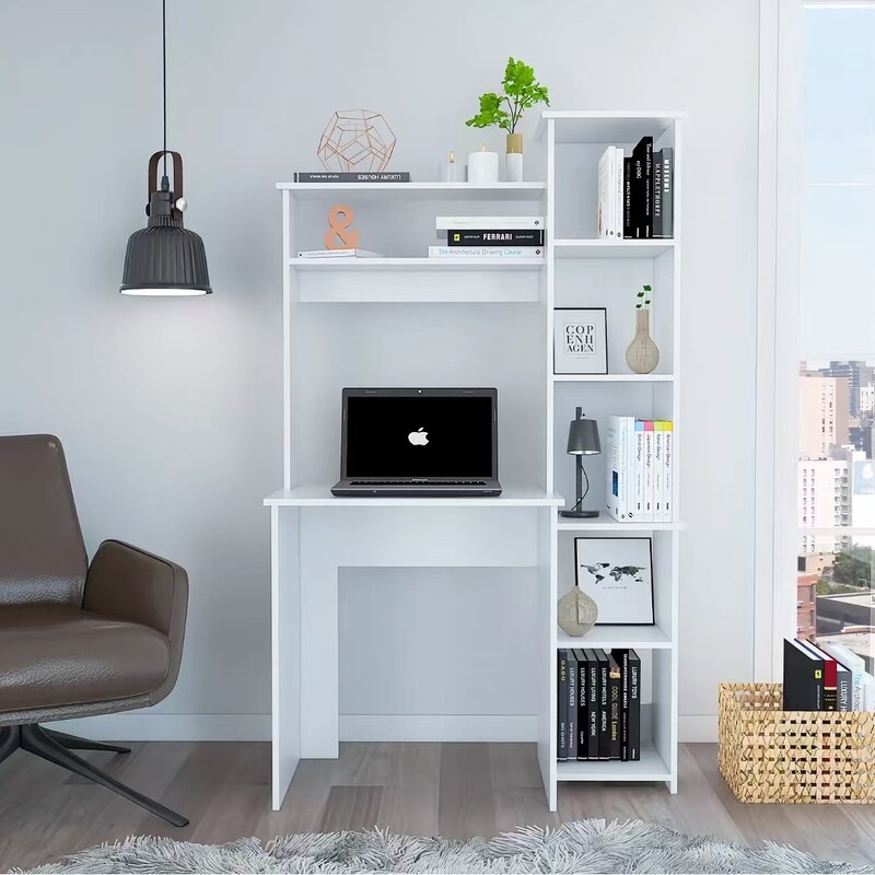 Cross-Border Supply White Six-Layer Desk with Built-In Bookshelf
