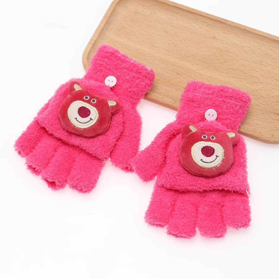 Guantes de invierno de medio dedo para niños niños niños niños niñas estudiantes lindos guantes de peluche de dibujos animados
