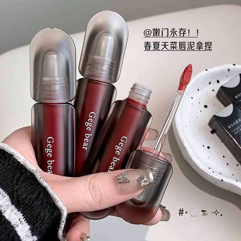 Gege bear crepúsculo veludo niebla lipstick mate niebla densa no es fácil de descolorar blanco otoño invierno esmalte labial transfronterizo