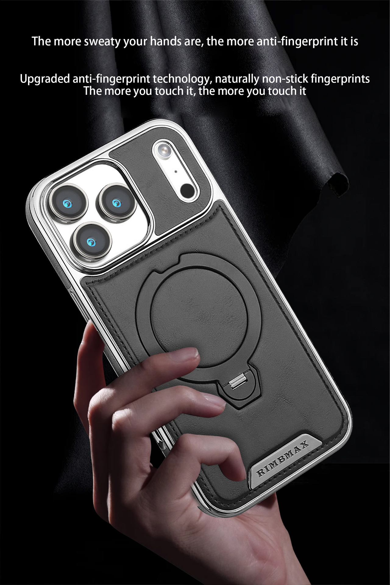 Ốp lưng da cao cấp cho iPhone 16, chống rơi, tích hợp giá đỡ từ tính xoay — Màu đen, Nâu thanh lịch, Nâu mocha, Màu xám chi tiết 16