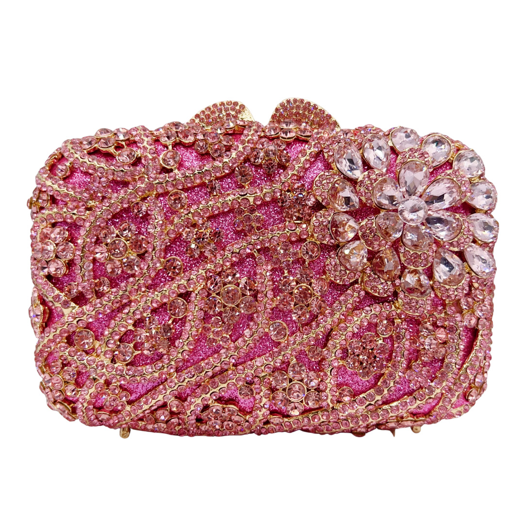 Túi clutch nữ đính kim cương cắt kim loại dự tiệc — màu vàng, hồng