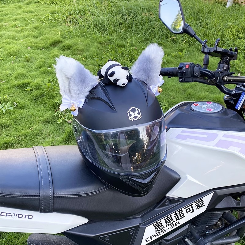 Personalized Cute Gray White Cat Ear Helmet Decoration Motorcycle Electric Vehicle