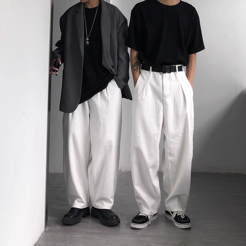 Hong Kong-style antique handsome white Denim plus size trousers men's ins Japanese-style oversize loose slimming wide-leg pants Hong Kong-style antique handsome white Denim plus size trousers men's ins Japanese-style oversize loose slimming wide-leg pants