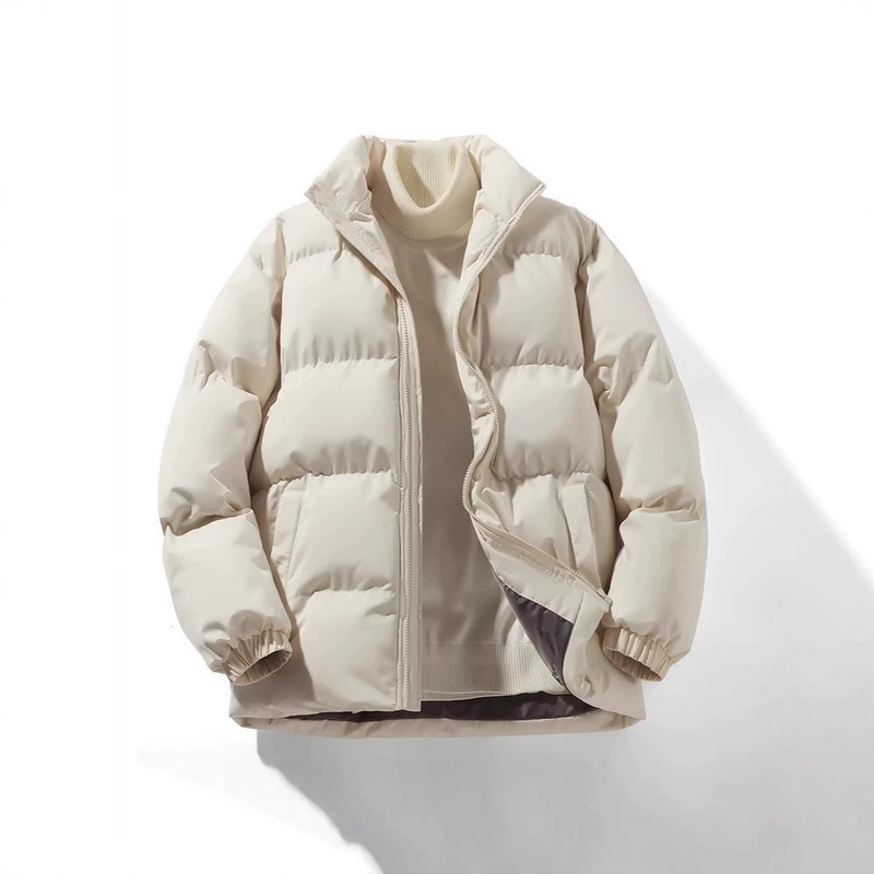 Autumn and winter high-neck cotton coat, thickened and fleece-lined jacket for men, new solid color cotton-padded jacket, down jacket, couple's outfit, oversized puffer jacket Autumn and winter high-neck cotton coat, thickened and fleece-lined jacket for men, new solid color cotton-padded jacket, down jacket, couple's outfit, oversized puffer jacket
