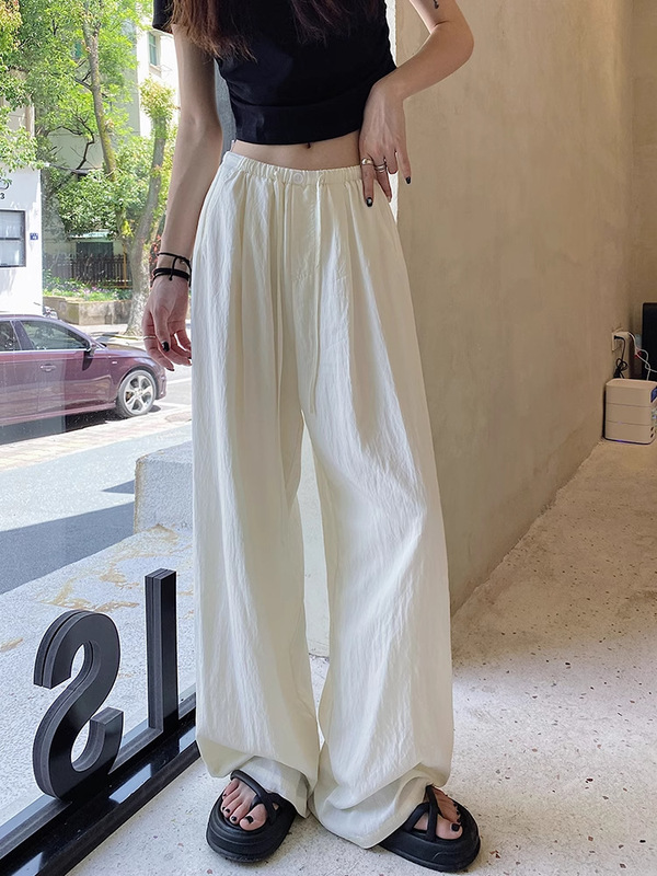 胖mm黑色阔腿裤女夏季薄款2025新款冰丝褶皱防晒大码休闲拖地裤子|undefined